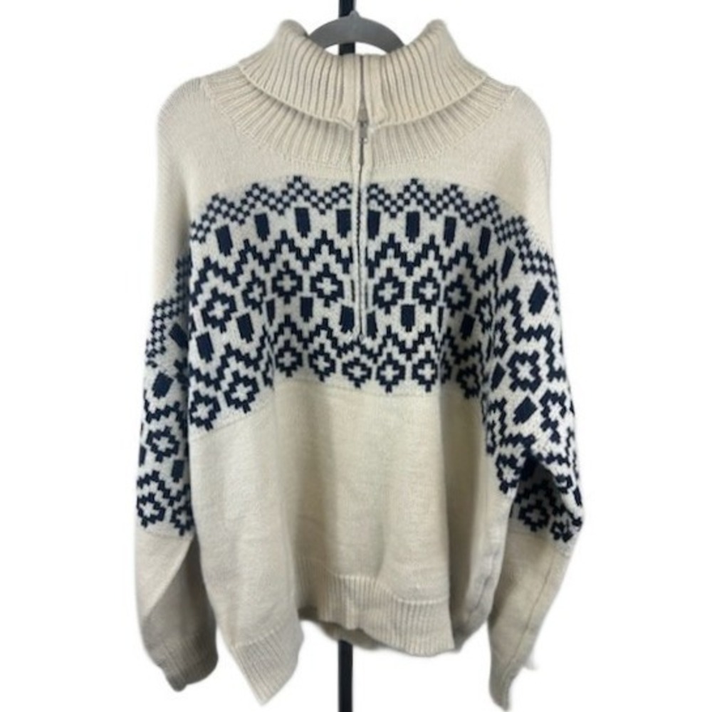 Gilli Cream Quarter‎ Zip Alpine Pullover Sweater Geometric Cozy Knit Size 2X
